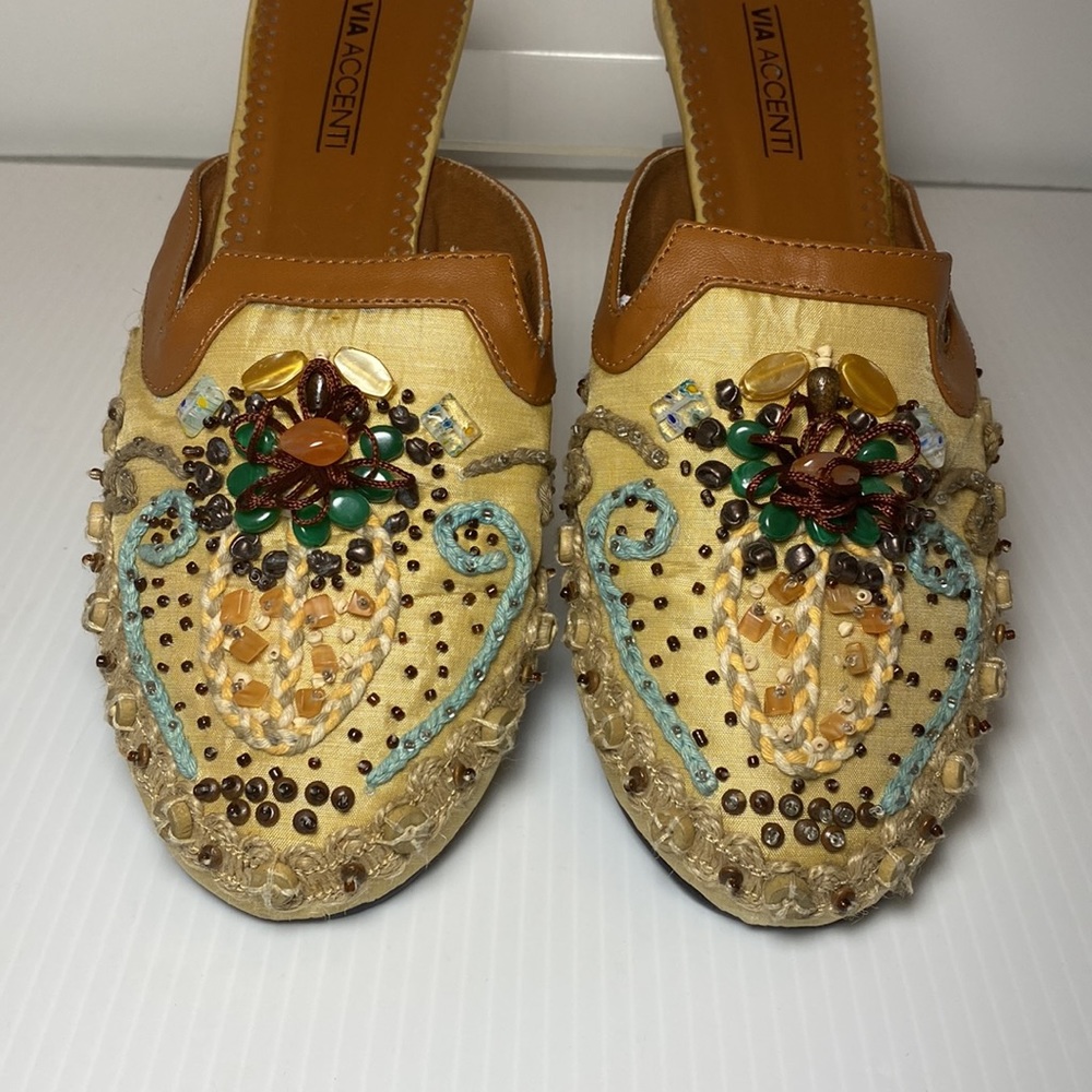 Via Accenti Taj Mahal Thai Silk Sequin Mules Size 11